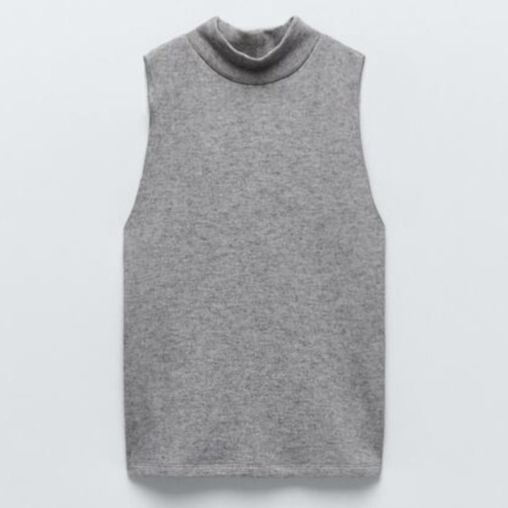 Zara High Collar Sleeveless Gray Blouse Top Size Medium
